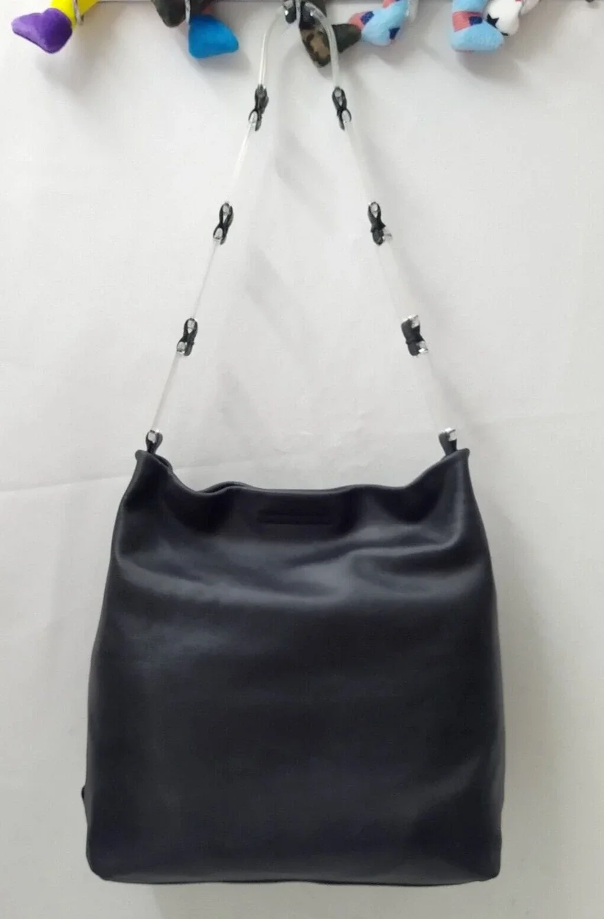 PRADA Black Leather Lucite Plastic Chain Strap Hobo Shoulder Bag